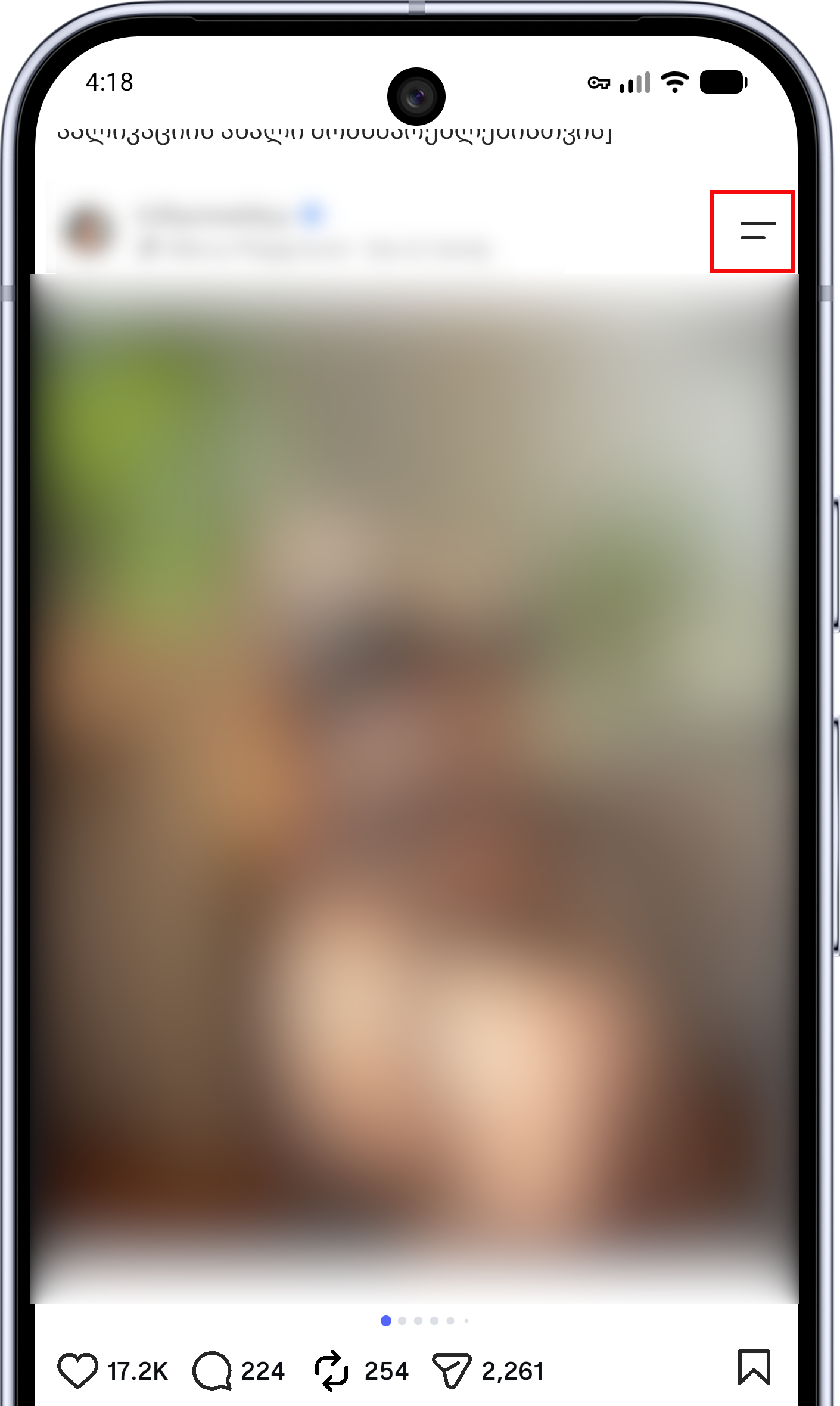 Instagram post with its three-dot menu highlighted