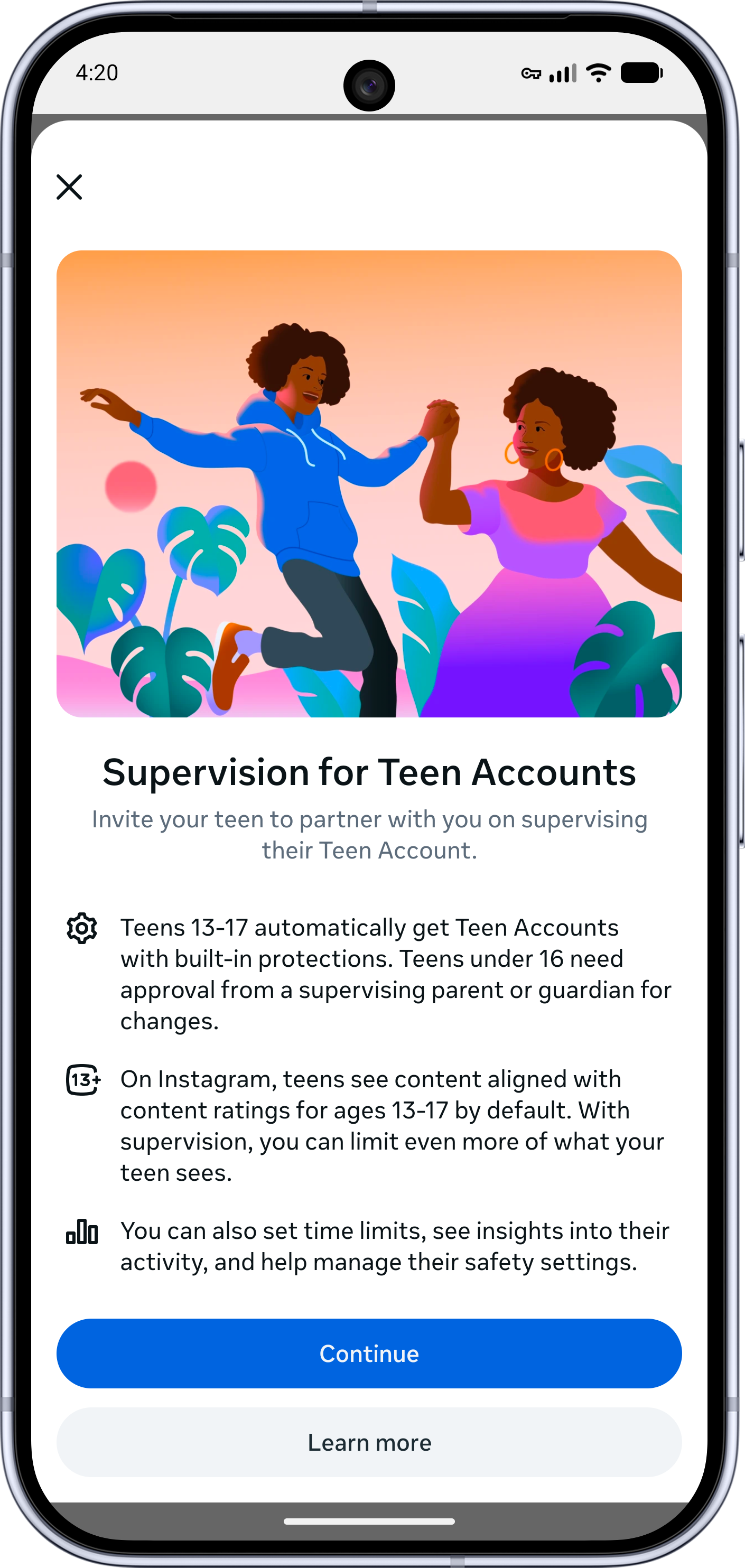 Instagram Supervision for Teen Accounts introduction screen