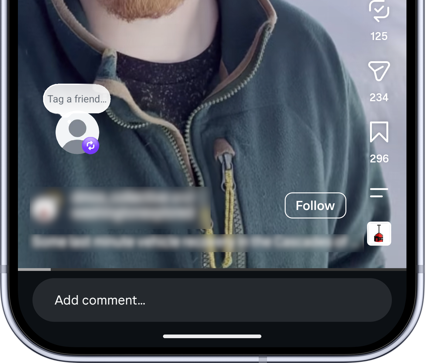 Instagram Reel showing the repost control and repost badge