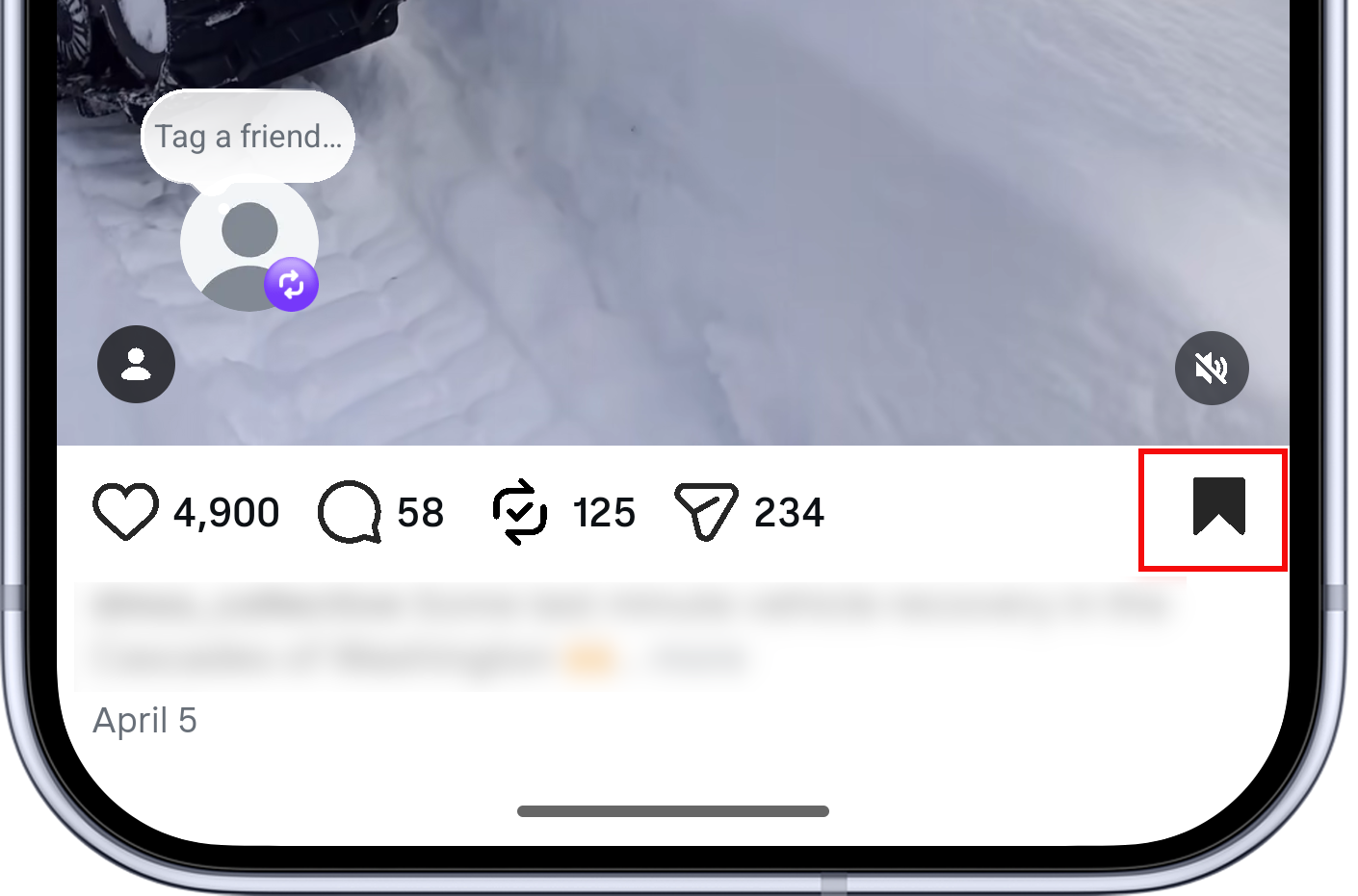Instagram post with the filled bookmark icon highlighted